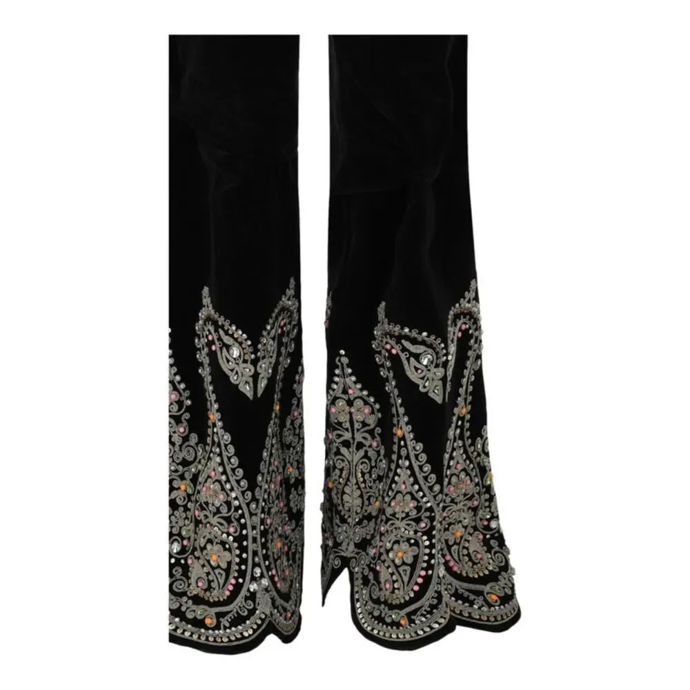 Gucci Embroidered Velvet Pants Black Mens